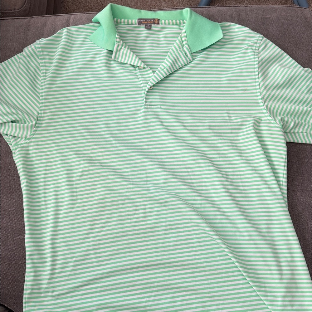 Peter Millar Summer Comfort Green White Striped Performance Polo Men’s M